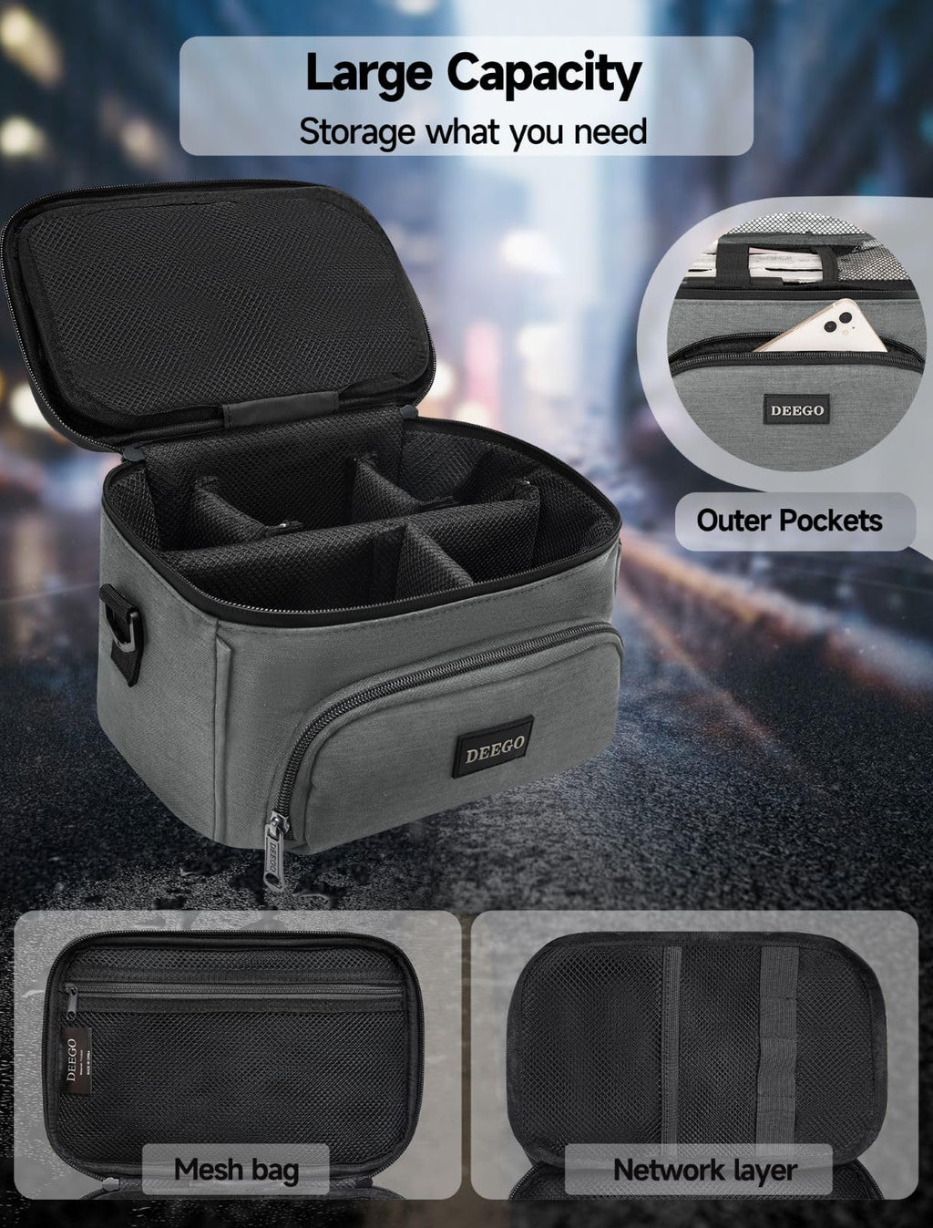 DEEGO Smell Proof Bag,Portable Smell Proof Box&Case, Compact Stash Box Odorless Travel Organizer Bag with Detachable Shoulder Strap Removable Dividers Gifts for Men