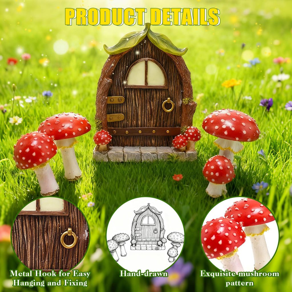 ChilArt Mushroom Fairy Door for Tree - Glow in The Dark Yard Art