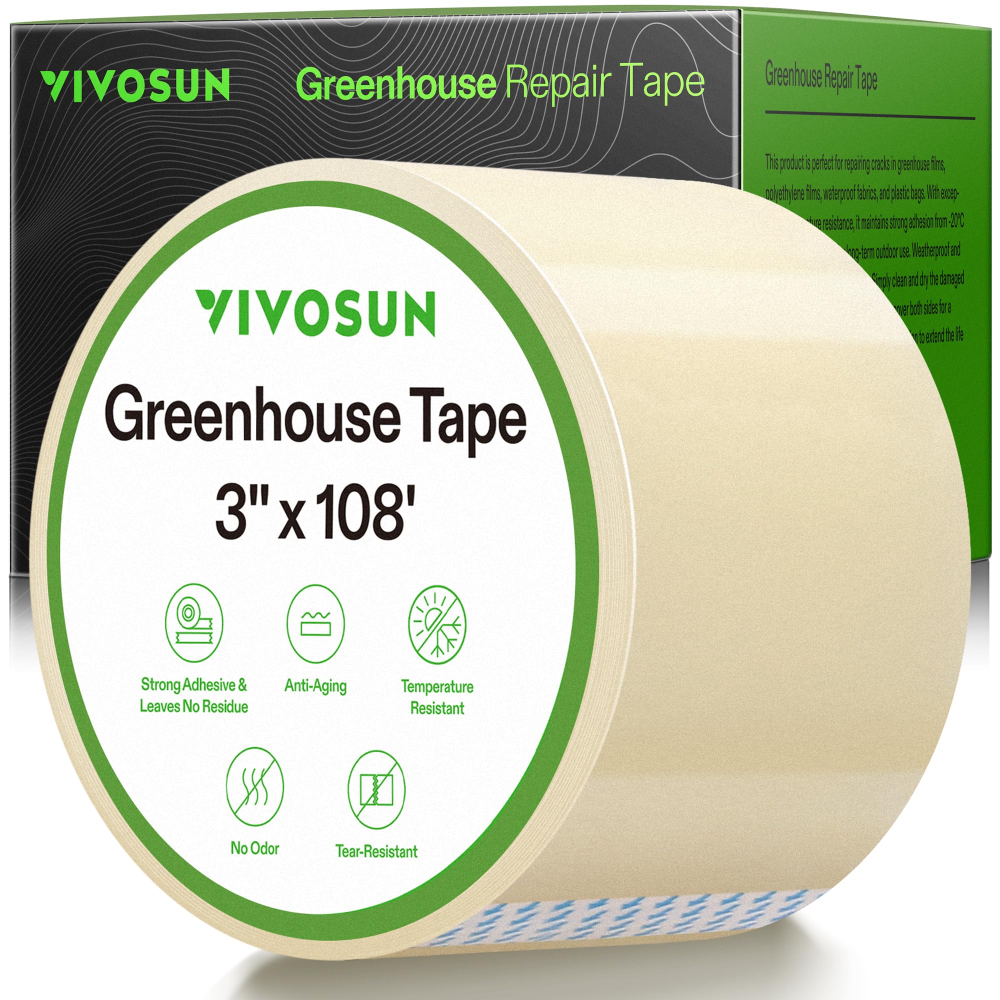 VIVOSUN Greenhouse Repair Tape, 6.3 mil 3" x 108' Heavy Duty Plastic Tape