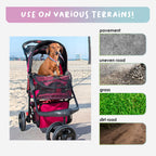 Petique Durable Pet Stroller, Easy Fold, Quality mesh Windows, Large Storage Basket, Secure Cup Holder Tray, for Small to Medium Dog, Cat, Bunny, Supports Pets up to 55LBS - RAZZBERRY