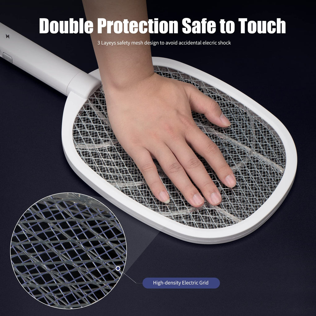 Lulu Home 2-in-1 Electric Bug Zapper Racket, 2 Pack 4000V High Voltage LED Lighted Handheld Mosquito Swatter with 3 Layer Safety Mesh, USB Charging Portable Fly Killer Racquet
