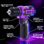 Cordless Drill：DEKOPRO 12V Power Drill Set 800RPM Electric Drills Small Drills with 3/8-inch Keyless Chuck and Portable Tool Set Gift Box (Purple)