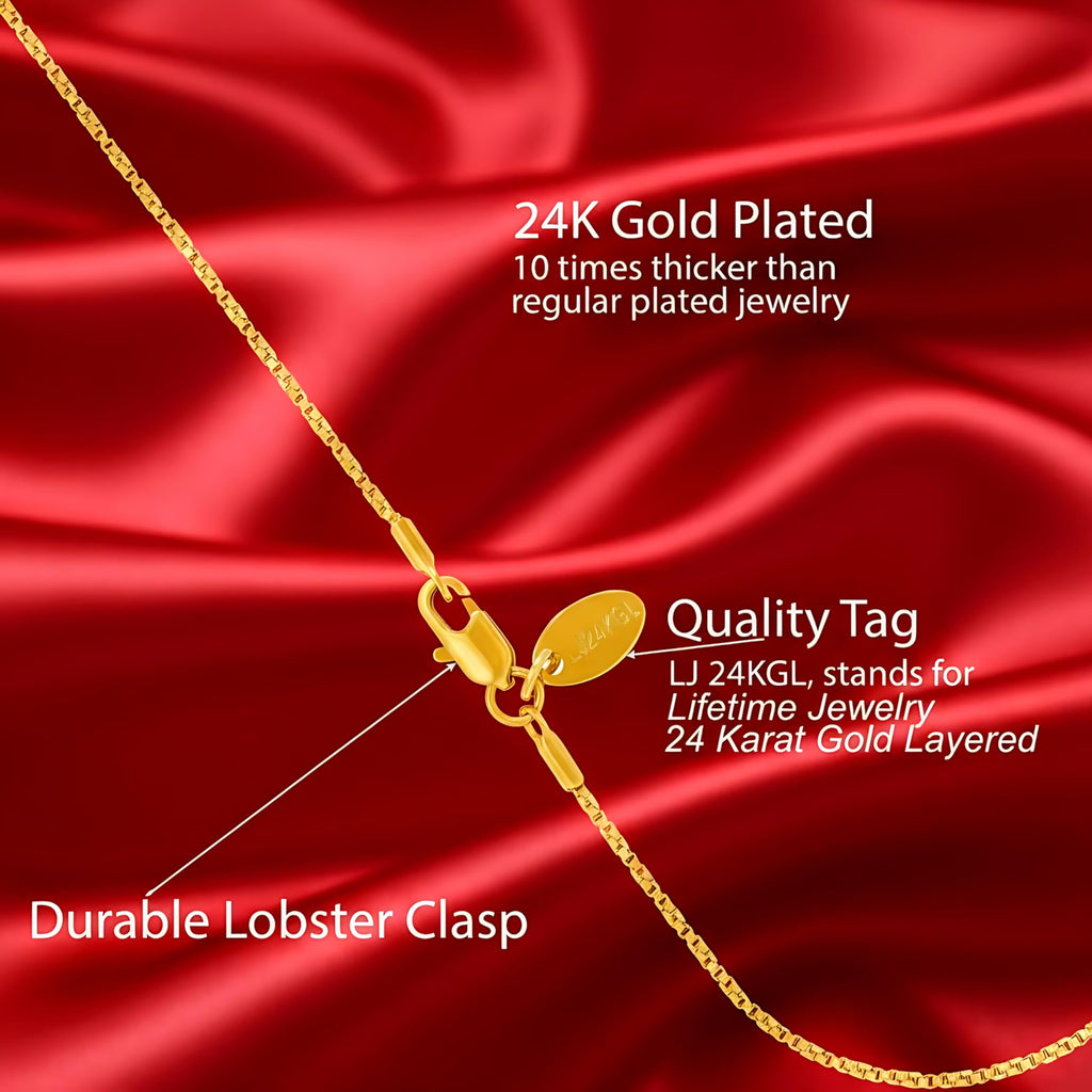 LIFETIME JEWELRY Twisted Box Chain Anklet for Women and Men 24k Real Gold Plated (Gold, 10)