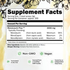 UltraLaurin® Monolaurin Supplement – 3,000 mg Coconut-Derived Pellets for Immune & Gut Health Support, Digestive Wellness – 21 oz / 200 Servings – Vegan, Non-GMO, Natural Immune & Digestive Support