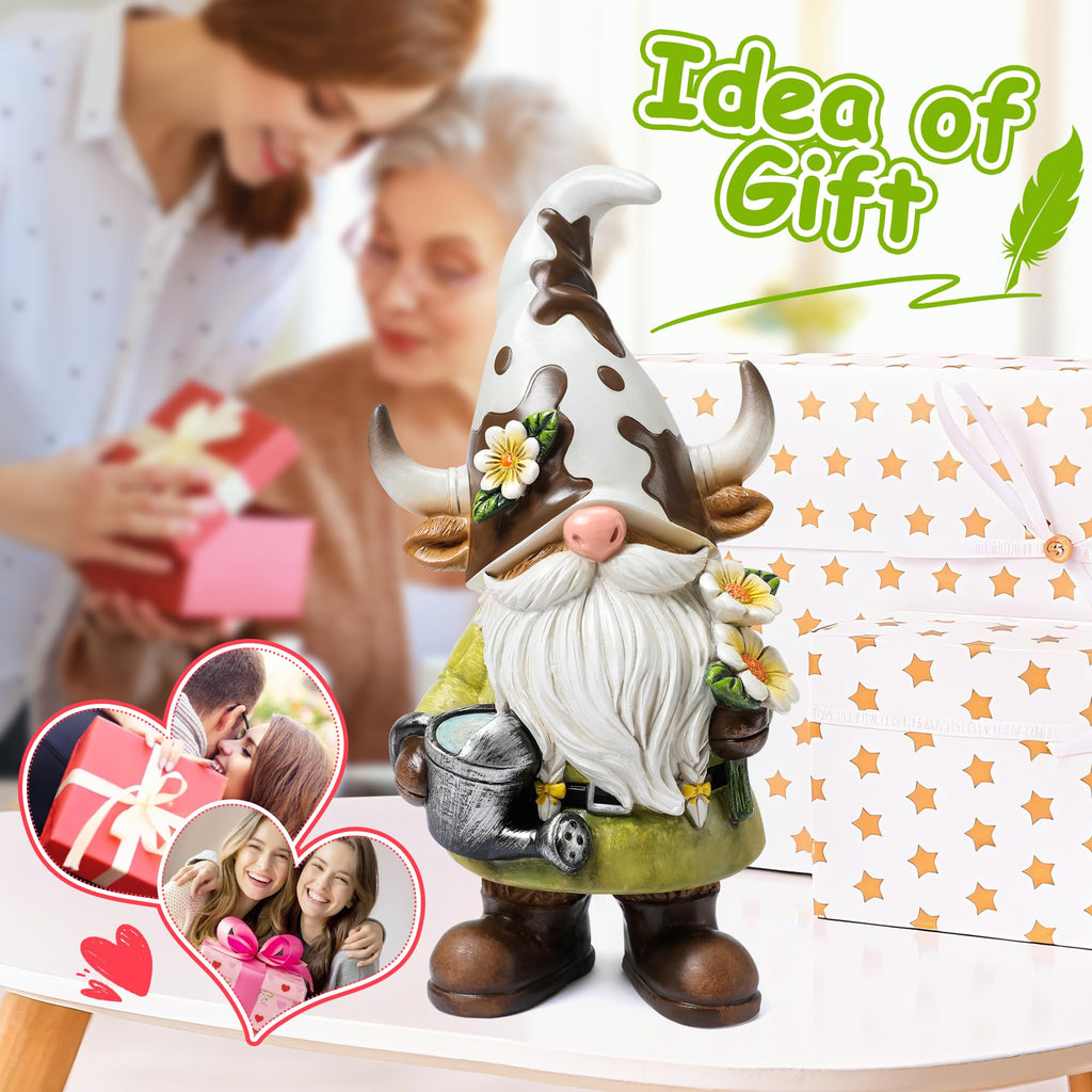 Garden Gnomes Statue Farm Cow Gnome Figurine, Outdoor Animal Decor for Yard