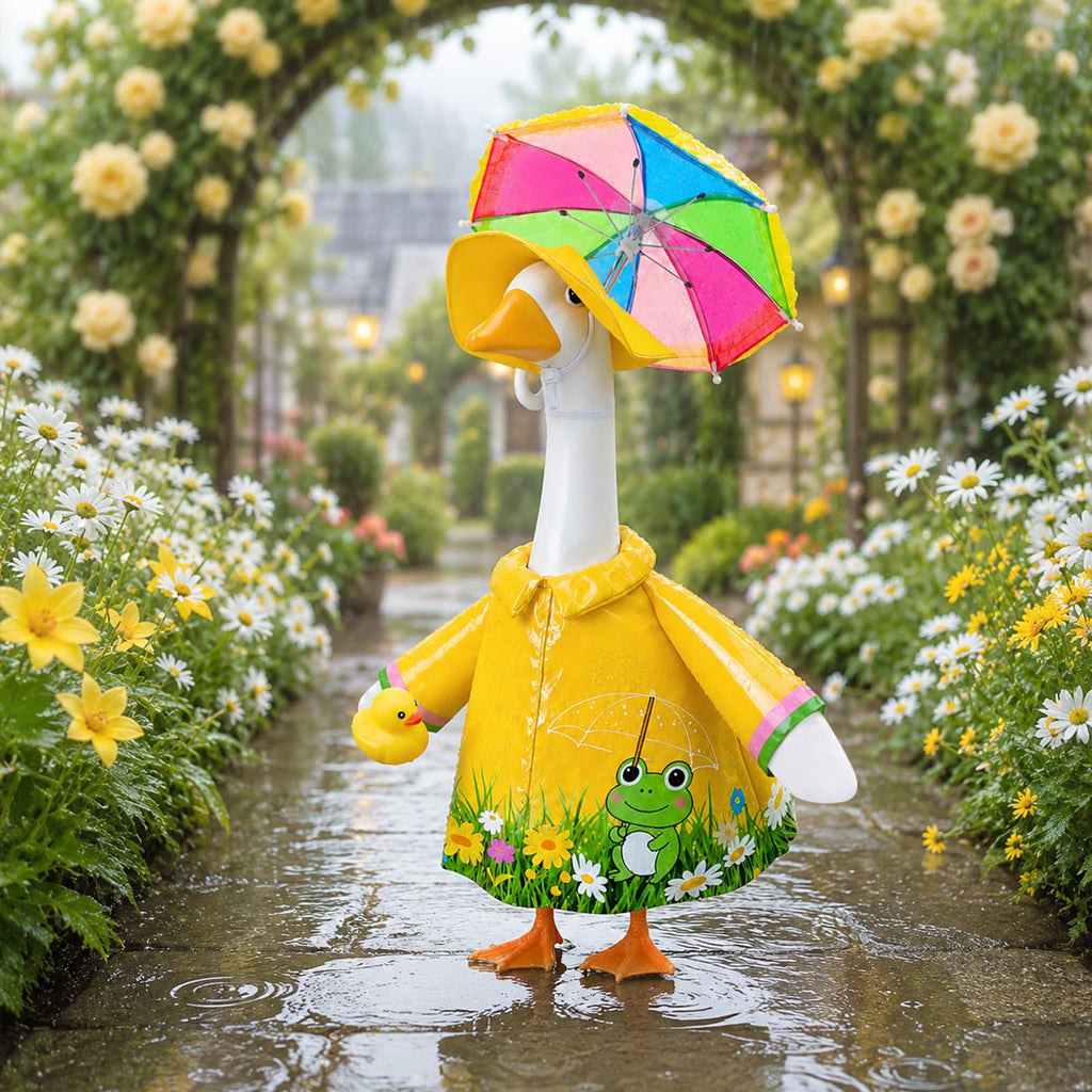 GJL Raincoat Porch Goose Outfit with Umbrella for 23" Goose,Yard Lawn Decor
