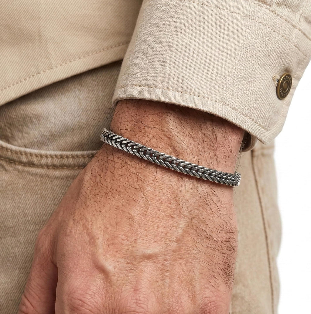 Galis Chain Bracelets For Men - Premium Stainless Steel Mens Bracelet, Silver Plated Non Tarnish Bracelet - This Snake Chain, Stylish Gift For Him 7.5"