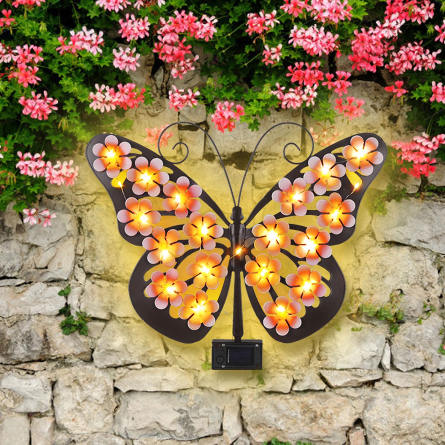 Solar Butterfly Lights Outdoor Metal Wall Decor with 30 Led Decorative
