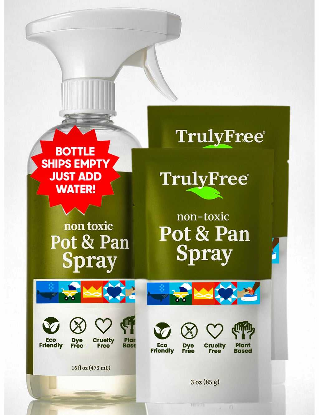Truly Free Heavy Duty Pot & Pan Spray | Non Toxic Powerful Grease Remover, Multi-Purpose Kitchen Oven Cleaner Spray Degreaser for Stove Top, Grill Citrus Scent | Includes 1 Empty Bottle & 2 Refill