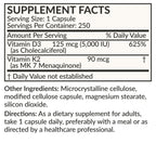 Futurebiotics Vitamin K2 (MK7) with D3 Supplement - Non-GMO Formula - 5000 IU Vitamin D3 & 90 mcg Vitamin K2 MK-7, 250 Vegetarian Capsules