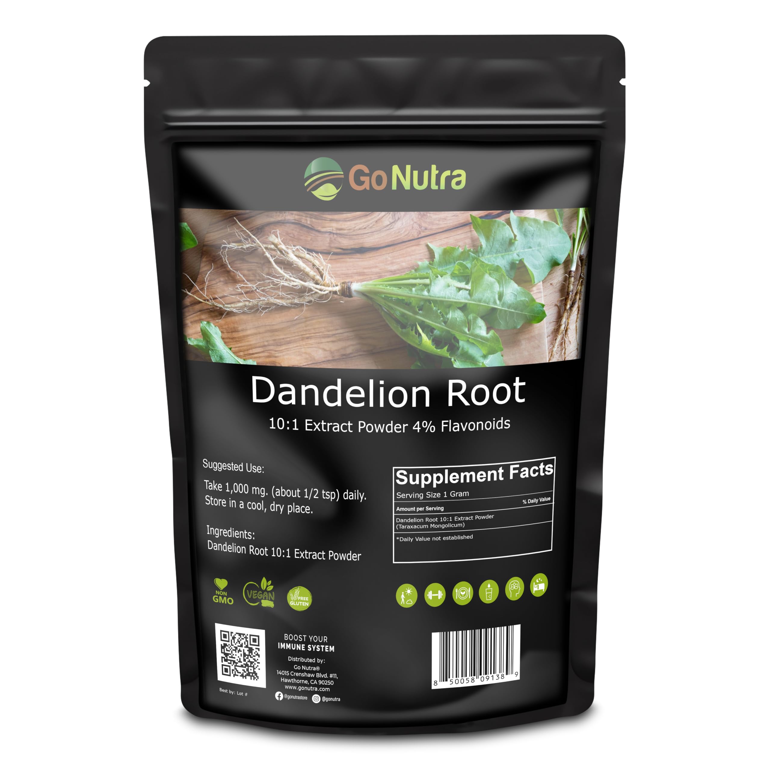 Go Nutra Dandelion Root Powder for Tea, Coffee & Beverages | Concentrated 10:1 Dandelion Root Extract Powder, Caffeine Free | No Added Ingredients | Non-GMO, Vegan | 16 oz (1 lb)