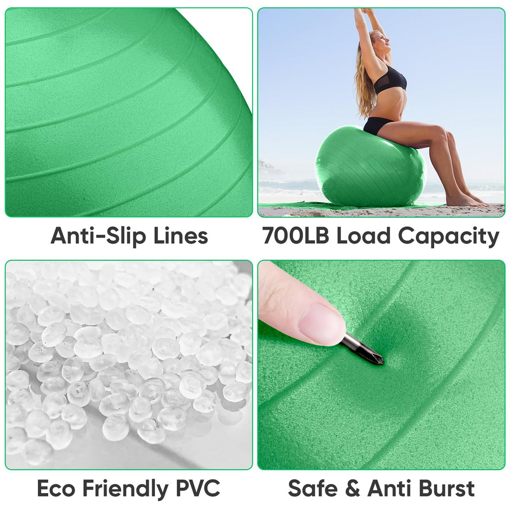 APEXUP Yoga Ball Exercise Ball, Anti Slip Stability Ball Chair, Heavy Duty Large Gym Ball for Fitness, Balance, Core Workout and Physical Therapy (S (15"~18") 45cm, Dark Green)