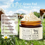 Lilei Beauty Organic Grass-Fed Beef Tallow Balm with Raw Honey - Face & Body Moisturizer - Natural Whipped Skin Care Cream for Dry Skin- Hydrating Body Lotion for Nourishment (Unscented, 115g/4.06oz)