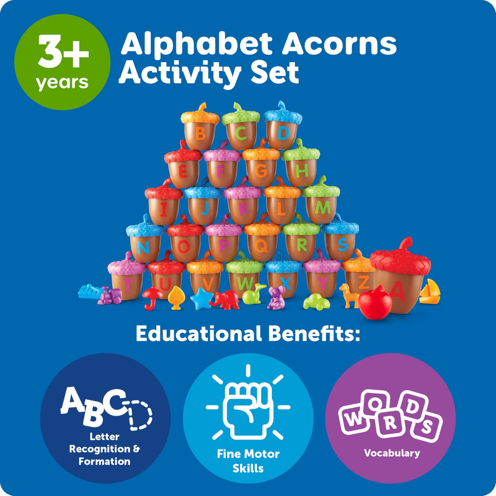 Learning Resources Alphabet Acorns Activity Set, Develops Letter Recognition, Educational Toys for Toddlers, Homeschool, Visual & Tactile Learning Toy, 78 Pieces, Ages 3+
