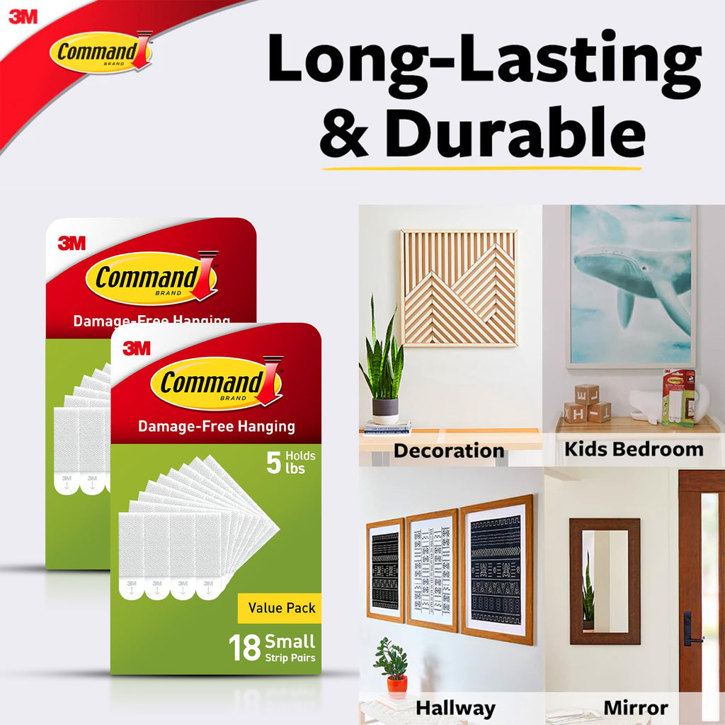 Command 4 lb Small Picture Hanging Strips 36 Pairs (72 Strips), Damage-Free Hanging Picture Hangers, No Tools Wall Hanging Strips for Home Decor, White Adhesive Strips