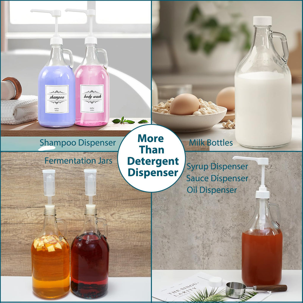 2 Pcs Glass Liquid Laundry Detergent Dispenser with Pump (Upgraded), 64 oz Dispenser for Laundry Room, Half Gallon Glass Jugs with Airtight Lid