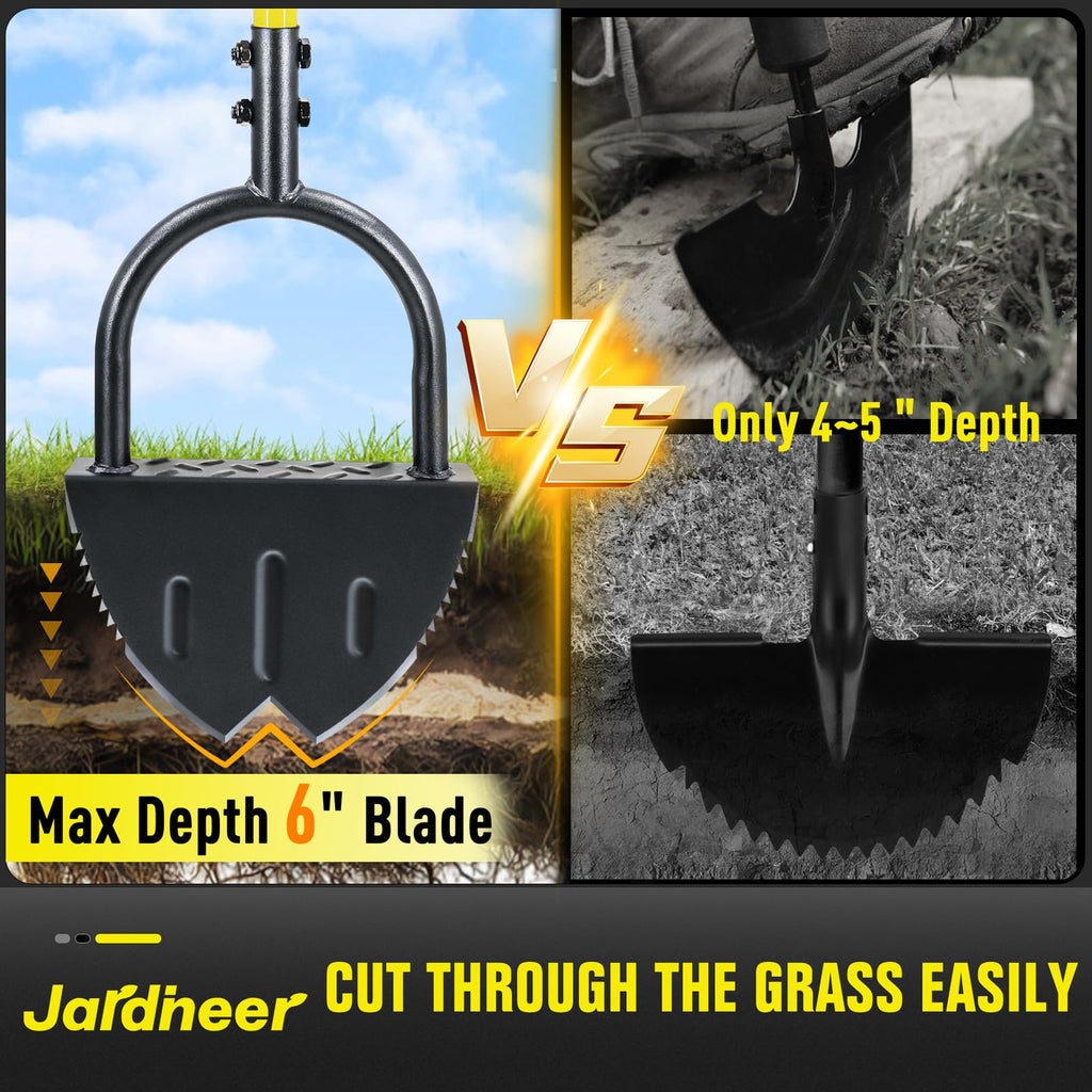 Jardineer Edger Lawn Tool Manual, Manual Half Moon Edger with Double V-Shaped Serrated Edge Blade and Wider Handle, Edging Tool for Landscaping, Sidewalks, Lawn Border, Flower Bed and Yard