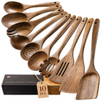 Hefild Wooden Spoons for Cooking, 10-Piece Acacia Wood Cooking Utensil Set