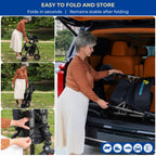 Foldable Rollator Walker for Seniors with Seat, Lightweight 2 in 1 Rolling Walkers Wheelchair Combo for Adult, Transport Chair with Brakes, Adjustable Seat and Handle, 300 Lb, Steel Grey