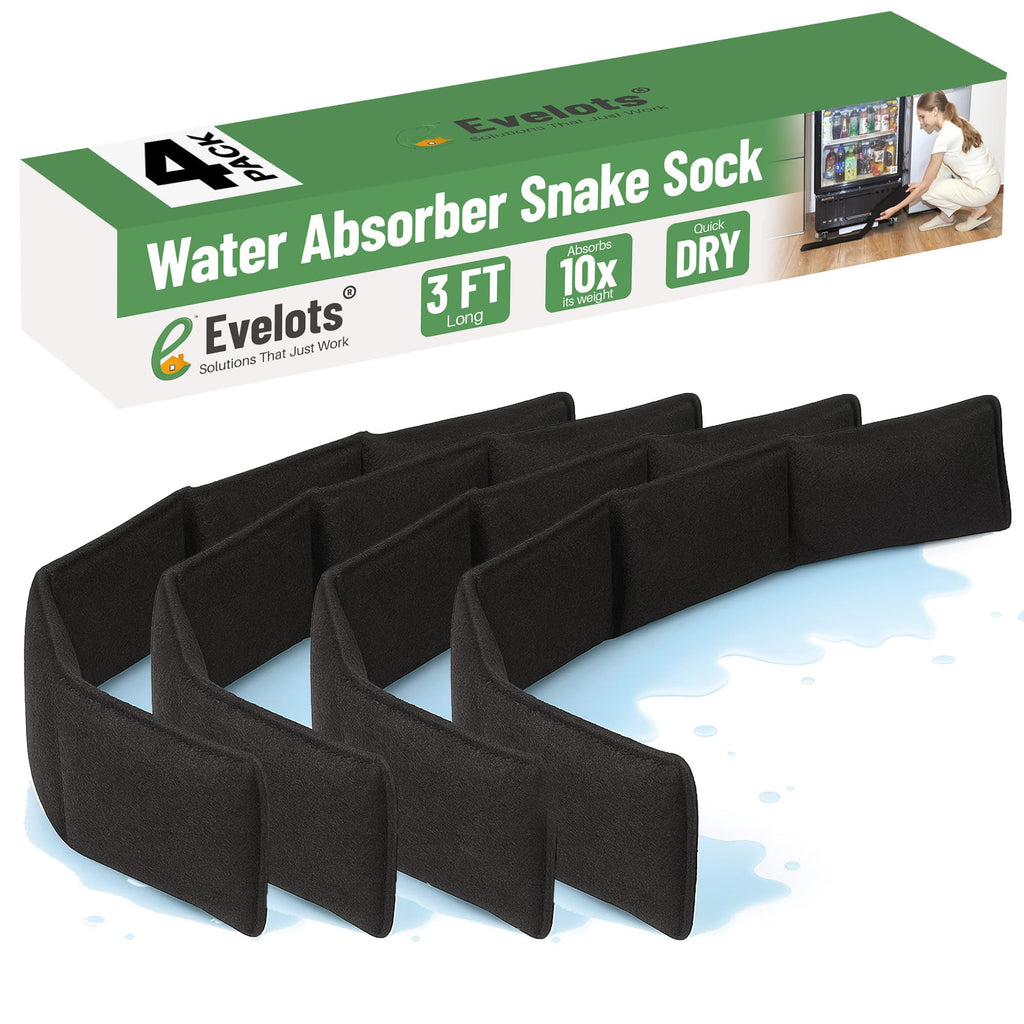 Evelots Water Absorber Snake Sock -3 Pack-Reusable Water Barrier - Absorbs 10 Times its Weight-Great for Leaks & Spills from Doors, Windows, Water Tank, Heavy Rain, Shower Tub-3 Feet Long