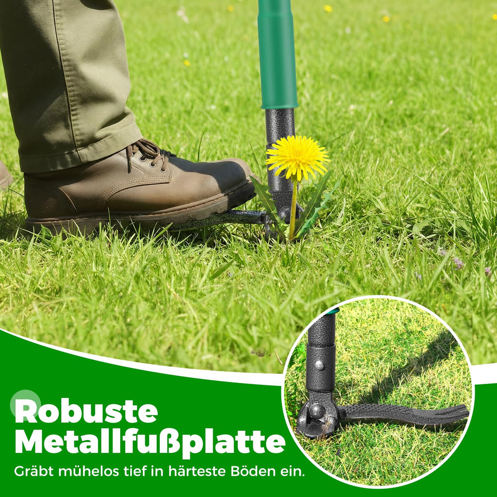 Allsetool Weed Puller Tool with 2 Weed Eject Feature, 43.7in Stand Up Dandelion Remover Tool, Real Bamboo Handle and Metal 4 Claw & Foot Pedal, Heavy Duty Garden Weeder