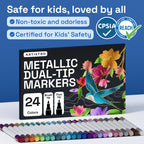 ARTISTRO 24 Metallic Dual-Tip Acrylic Paint Marker Pens for Drawing