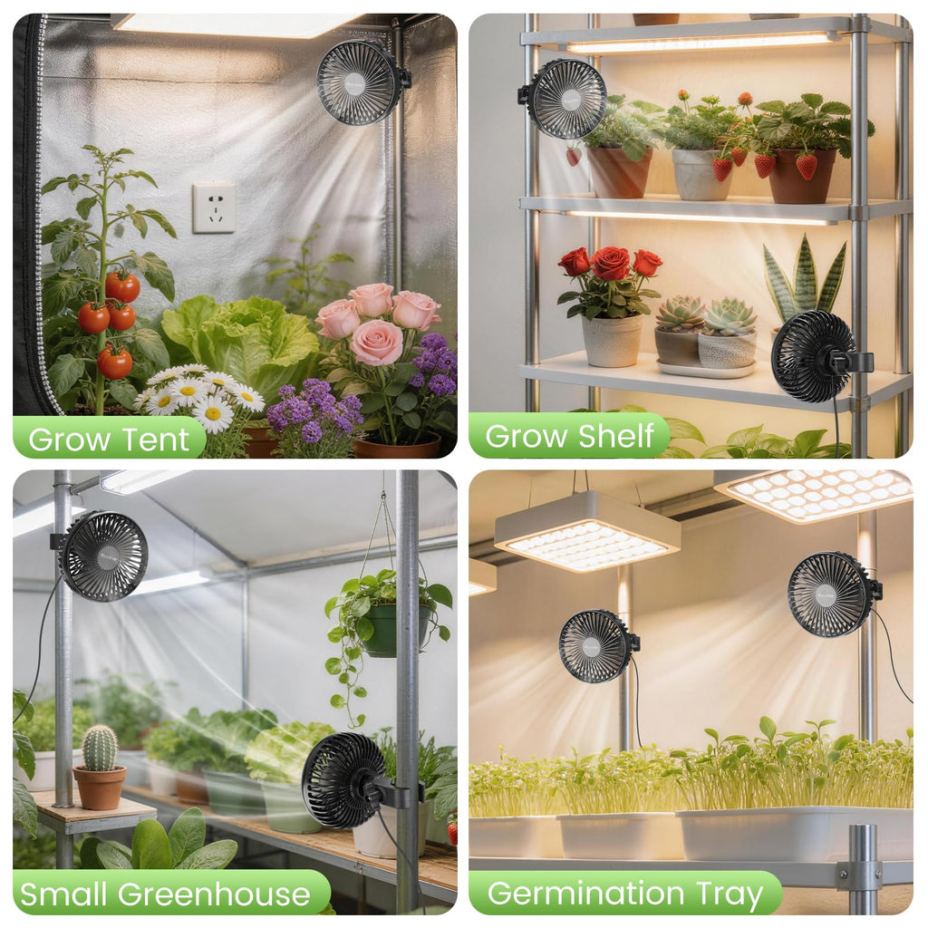 Roodike 5" Clip-on Fan 2 Units for Grow Tent Greenhouse Plant Shelf