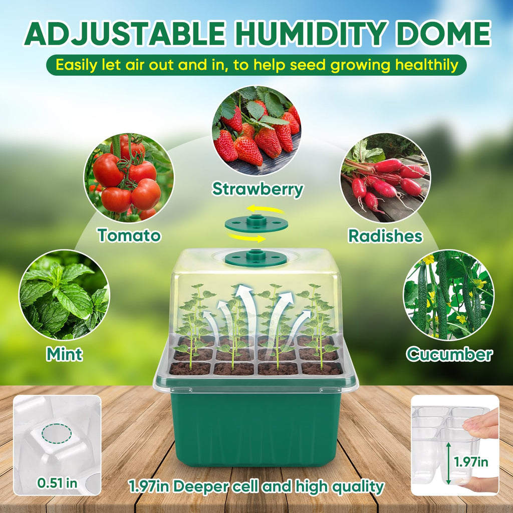 BlumWay Self-Watering Seed Starter Tray with Grow Light, 5 Pack 60 Cells