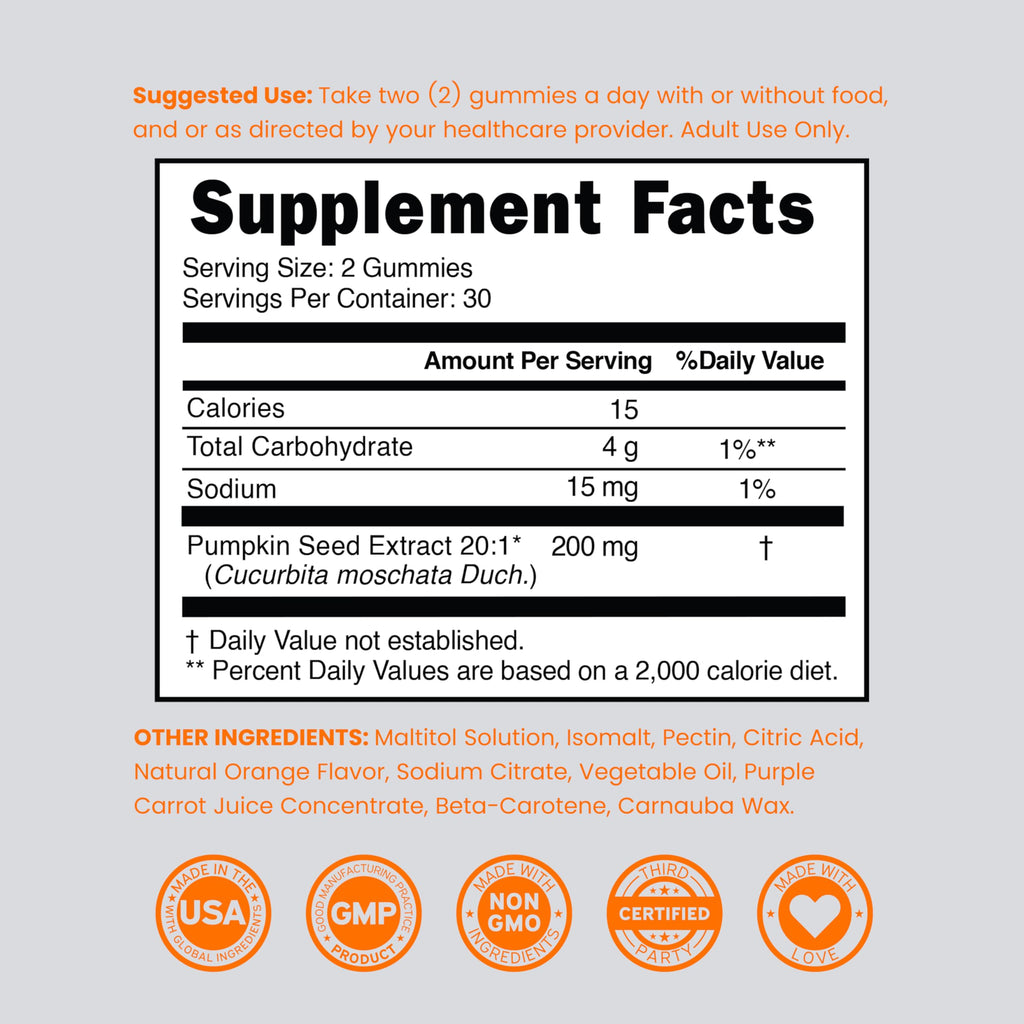 Pumpkin Seed Oil Gummies 4000mg Sugar Free Gummy Supplement with Pumpkin Seed Extract for Adults - Delicious Orange Flavor , Non GMO - Gluten Free , Vegan Supplement & USA Made (60 Capsules)