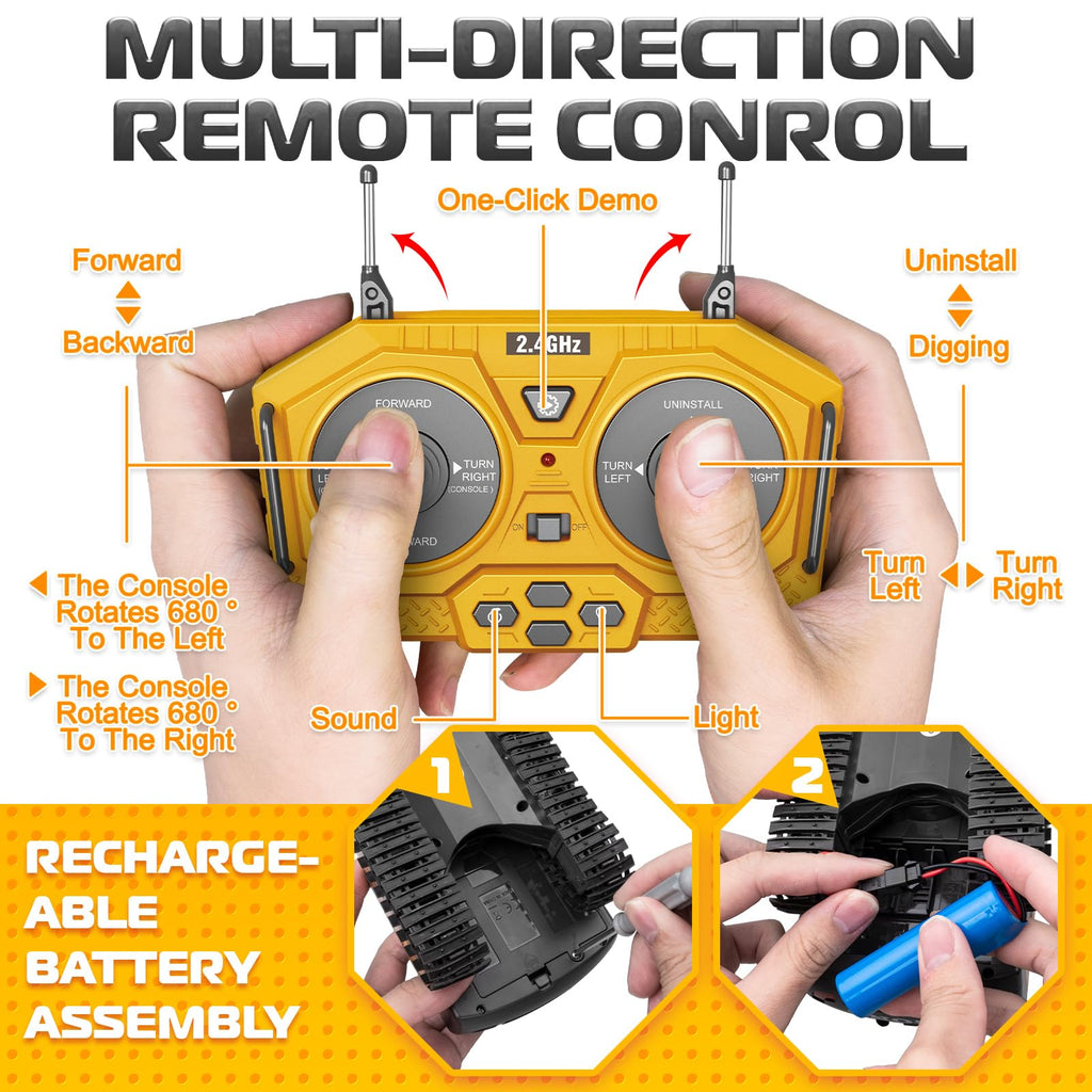 Remote Control Excavator Toys, 11 Channel 1:20 RC Construction Truck