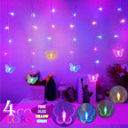 120 LED 20FT Butterfly Curtain Fairy Lights USB Pluged - 8 Modes Starry Twinkle Icicle String Lights with Remote Timer Waterproof for Kids Bedroom Christmas Wedding Party Dorm(Multicolor2)