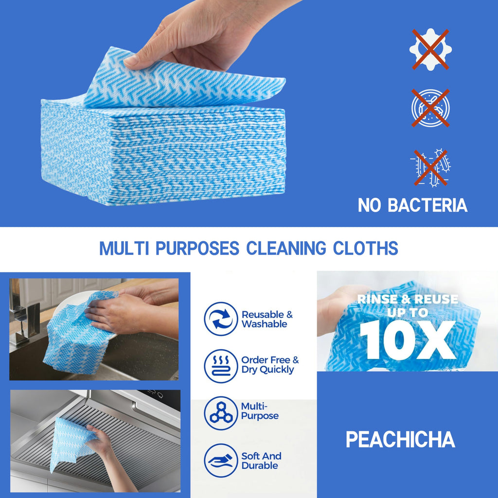 Peachicha Reusable Cleaning Cloths Handi Wipes Reusable Cloths Disposabel Dish Towels Dry Handy Wipes Big Durable Absoebent and Dry Quickly 100 Count, Blue