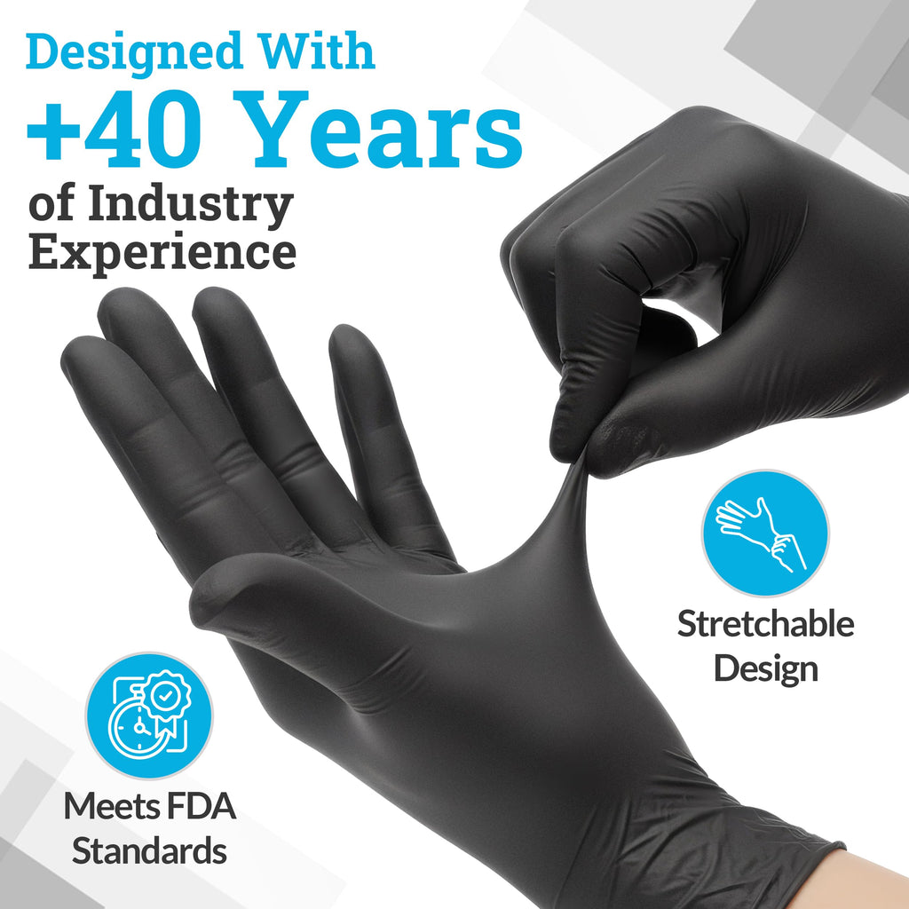 Hand-E Touch Black Nitrile Disposable Latex Free & Powder Free Gloves Small, 200 Count - BBQ, Tattoo, Hair Dye, Cooking & Mechanic Gloves