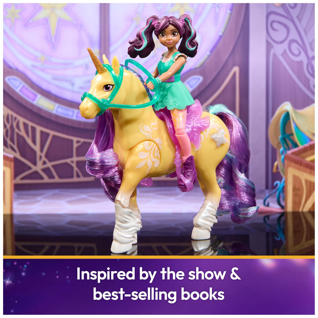 Unicorn Academy, Ava & Plant Magic Leaf with Light-up Effect, 2 Riding Accessories, Dolls & Unicorn Toys for Girls Ages 4 and up