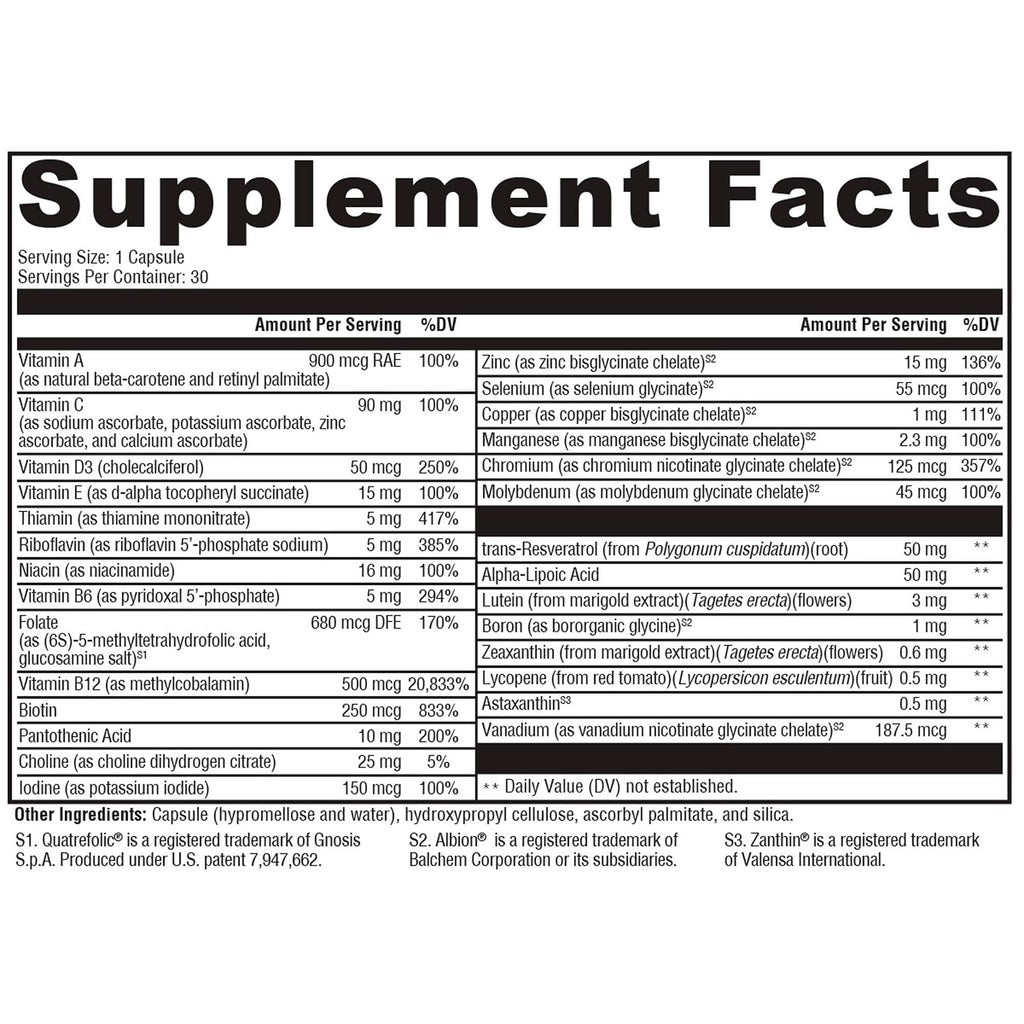 XYMOGEN Multi Basix - Daily Multivitamin Supplement - Over 20 Essential Nutrients for Foundational Wellness - 5-MTHF, Vitamin D3, Vitamin B12 & More - Vegetarian, Non-GMO & Gluten Free - 30 Capsules