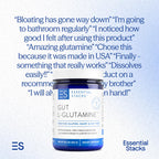 Essential Stacks Gut L-Glutamine Powder - Exclusively Made in USA - Pure L Glutamine Powder for Gut Health (60 Servings, Unflavored)