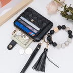 Airkit Keychain Wallet with Bracelet RFID Blocking Wristlet Credit Purse Card Holder, Silicone Bead Tassel Key Ring for Women