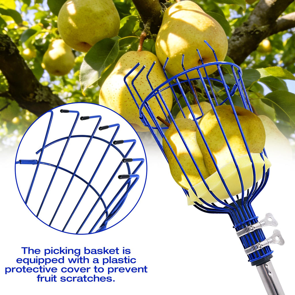 PEAKCLOUDS Fruit Picker Tool with Basket, 35-72 Inch Adjustable Long Handle Fruit Picking Pole - for Harvesting Lemon Avocado Apple Mango Pear Orange & Tall Tree Fruits