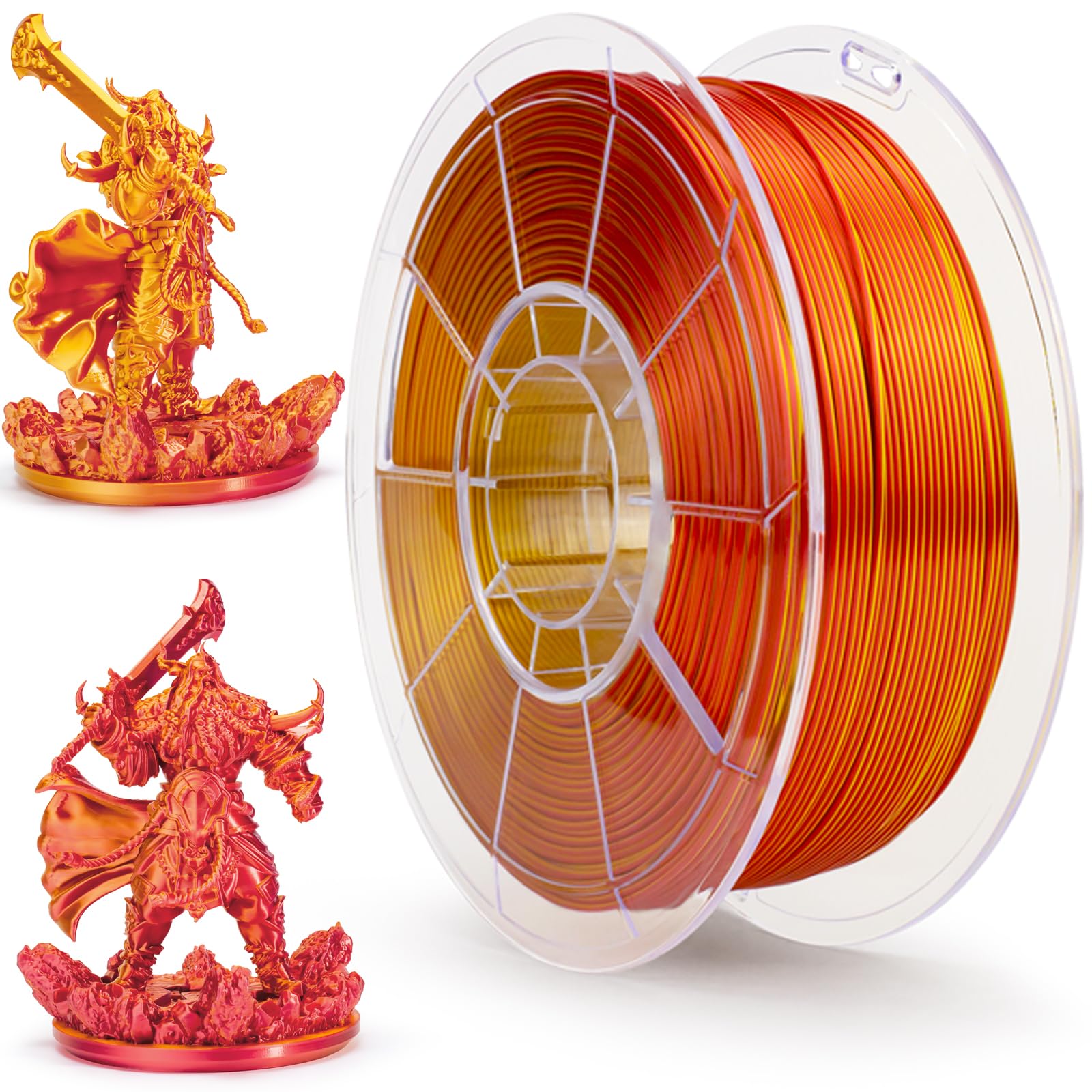 ZIRO Dual Color PLA Filament, Silk Coextrusion 3D Printer Filament 1.75mm, Fit for Most 3D Printers Pen, Shine Multicolor PLA Material,1KG Spool, Red and Gold (Silky)