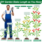 Qinzave 256PCS Garden Stakes Set with 75PCS 16 Inch Fiberglass Plant Sticks and Stake Arms, DIY 4ft 5ft 6ft 7ft 8ft Tomato Stakes, Garden Stakes for Vegetables Tomato Pepper Indoor Outdoor Plants