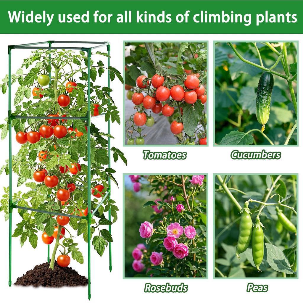 3 Pack 47x15.7x15.7Inches Square Tomato Cages for Garden,Heavy Duty Steel Tomato Trellis for Garden,Cherry Tomato Cage,Durable Tomato Plant Support for Cucumbers and Climbing Vegetables