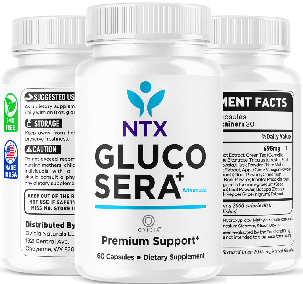 NTX Gluco Sera Capsules - Official NTX GlucoSera Pills Advanced Premium Formula Support Maximum Strength, All Natural Ingredients for Overall Health & Wellness, 60 Capsules for 1 Month