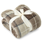PAVILIA Twin Plaid Sherpa Throw Blanket for Couch Sofa Bed, Taupe, 60x80