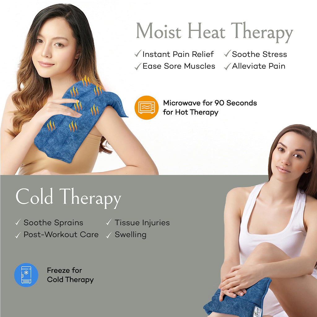 SacksyThyme Microwave Heating Pad for Back, Neck, Menstrual Cramps, Shoulders, Leg Pain Relief - Hot Moist Microwavable Therapy Pack - Blue Unscented Flaxseed Heat Pad Made in USA (Size: 18” x 7”)