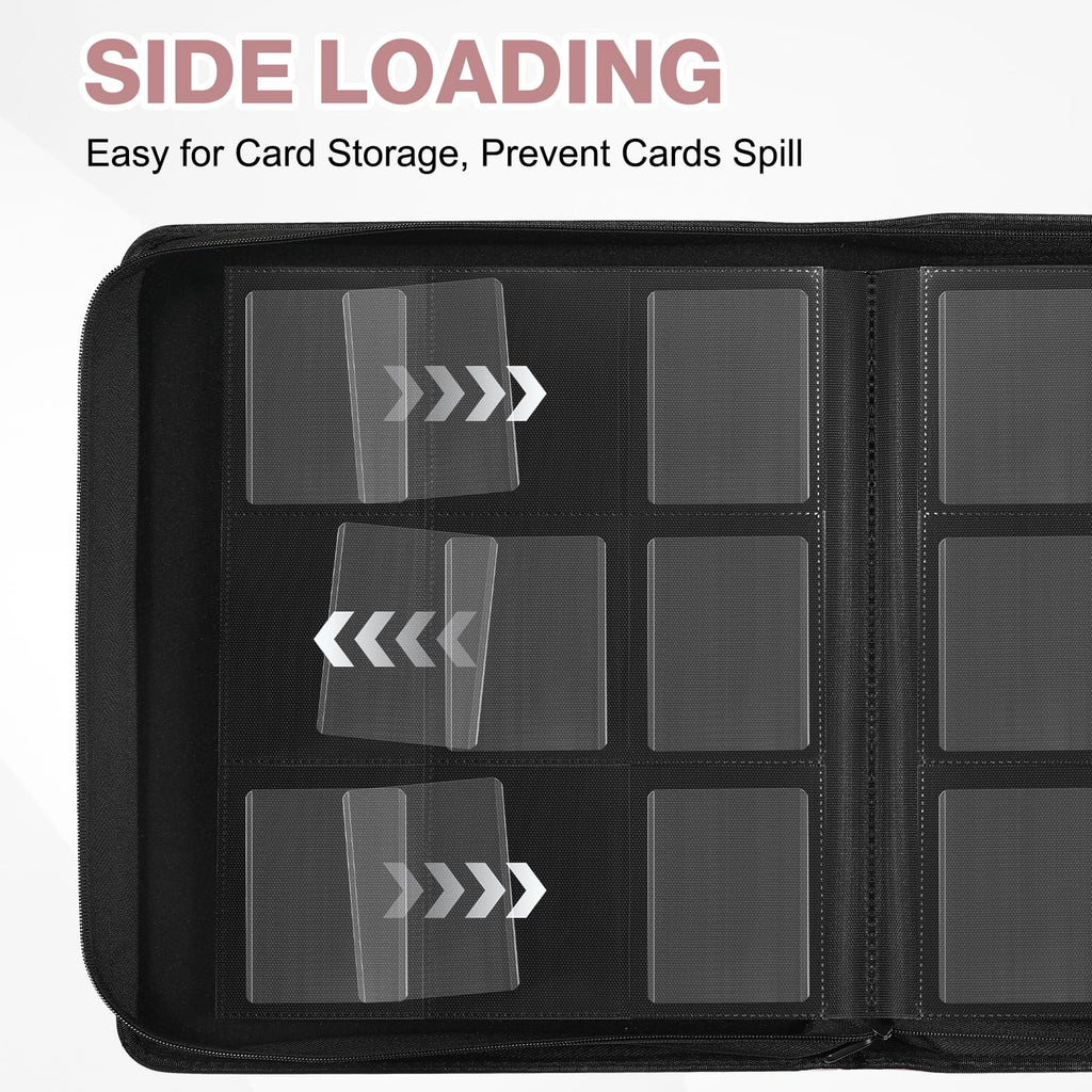 Toploader Binder, Holds 360 Toploaders, 100 Toploaders INCLUDED, 9-Pocket PU Cover Top Loader Binder for 3" x 4" Rigid Toploaders, Ringless Double-Sided Toploader Card Binder for TCG, Sport Cards