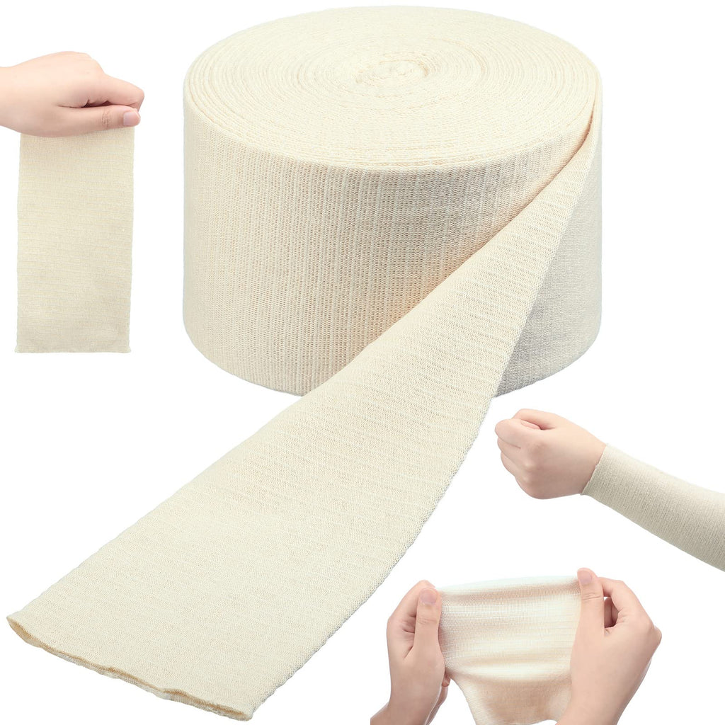 Tondiamo Cotton Tubular Stockinette Gauze Roll Tubular Arm Stocking Elastic Leg Stockinette Tubing Compression Tube Sleeve Bandage for Comfort Wear Sweat Absorbent(4 Inch X 25 Yard)