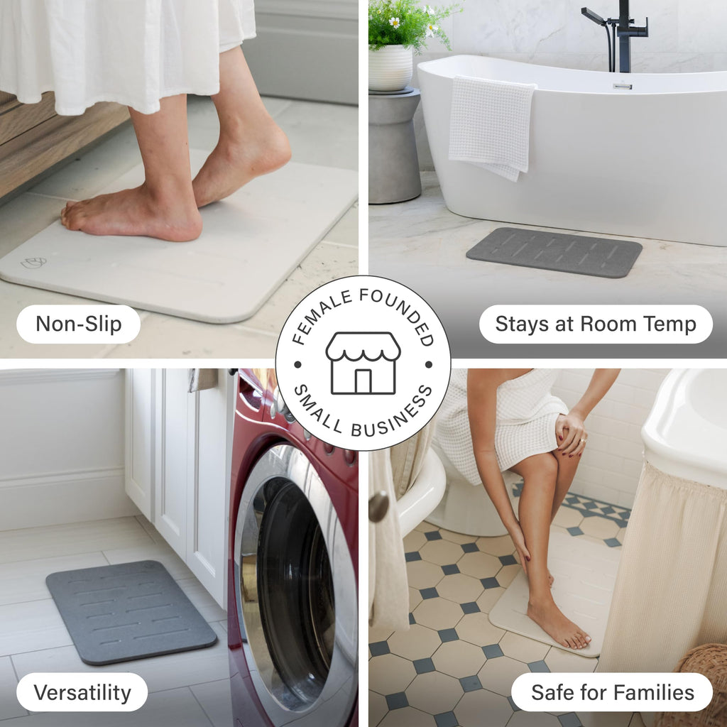 Dorai Home Bath Stone – Luxury Quick-Drying Stone Bath Mat, Non-Slip Surface, Rubberized Bottom Pad, Rain Slate