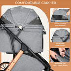 MAMIZO Foldable Dog Stroller for Medium Dogs Cats Up to 33 Lbs, Adjustable Height Handle, Pet Stroller with Aluminum and Carbon Steel Frame, Sun Shades, Storage Basket & Shock Absorbers, All-Terrain
