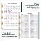 Fitness Workout Journal for Women & Men, A5(5.5" x 8.2") Workout Log Book Planner for Tracking, Progress, and Achieving Your Wellness Goals-Dark Green