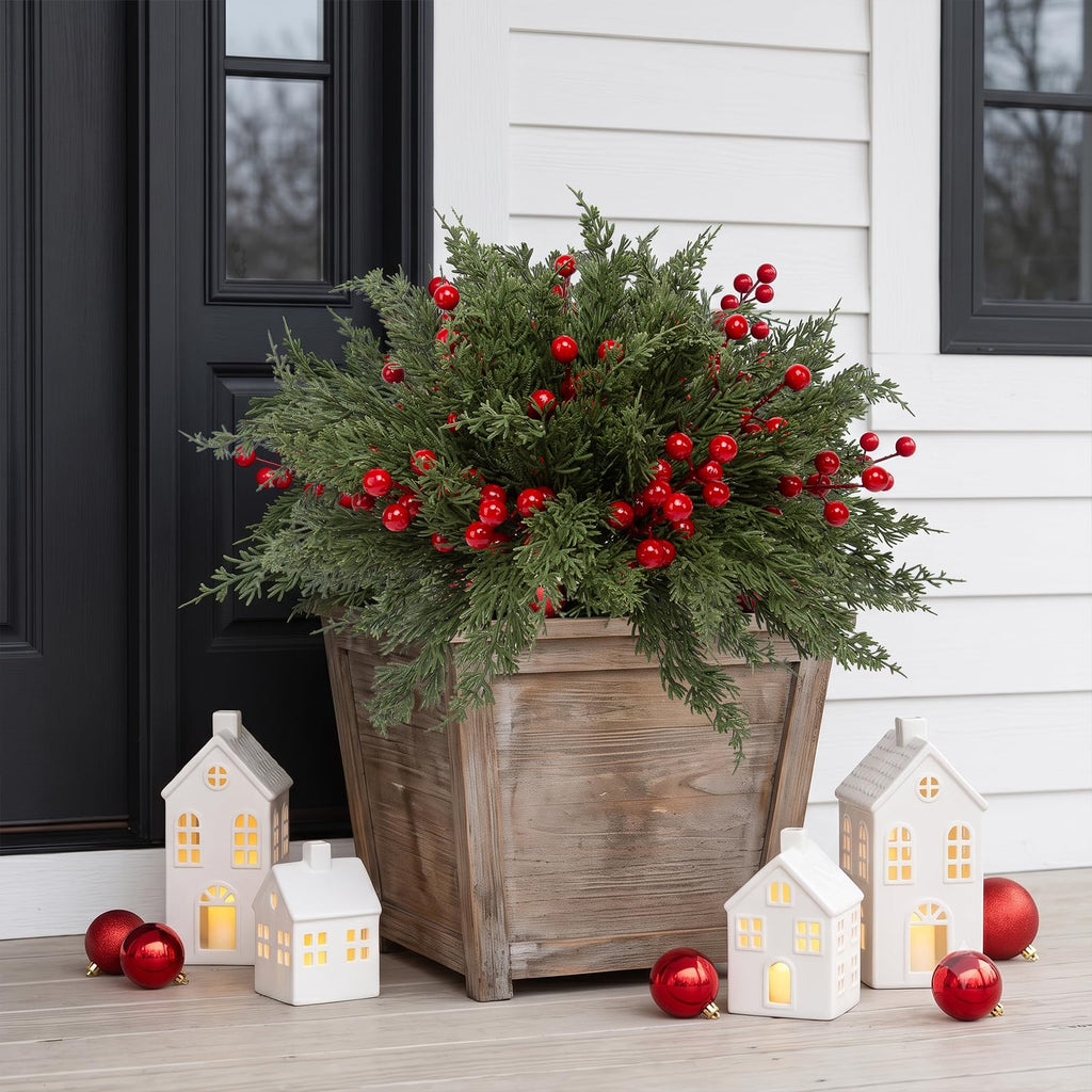 lovemoon 70Pcs Christmas Artificial Pine Stems with Red Berries, Faux Cedar Branches, Fake Christmas Greenery Pine Picks with Berries Stems for DIY Crafts, Garland Wreath & Home Xmas Decor (70)